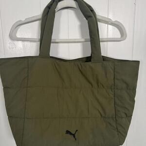 Olive green Puma quilted tote bag with black logo #casualtote